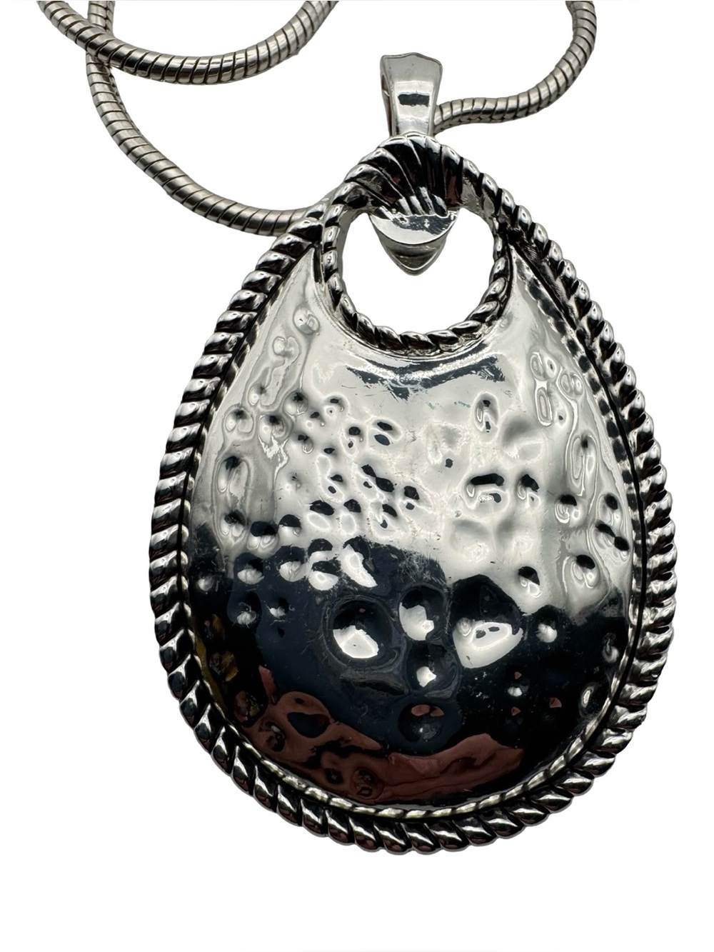 RMN Roman Silver Tone Reversible Teardrop Pendant Necklace Long Chain